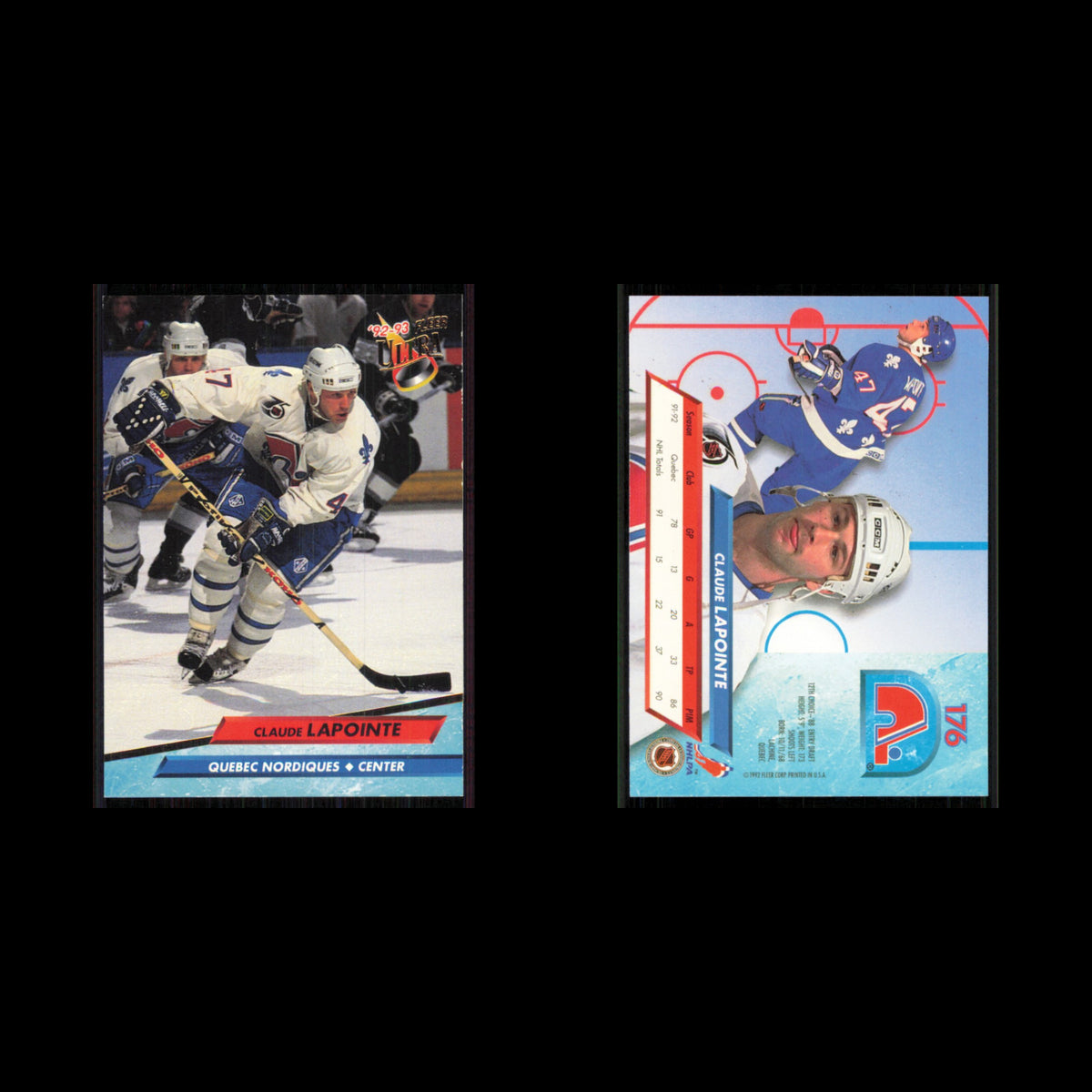 Claude Lapointe #176 1992 Fleer Ultra Quebec Nordiques Hockey Card NHL NM