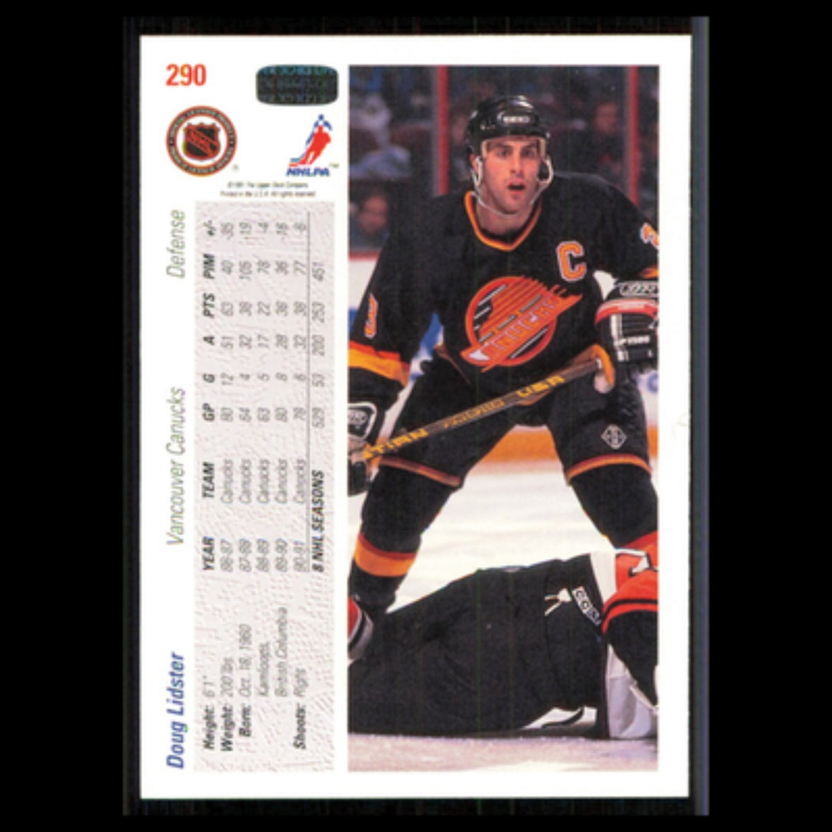 Doug Lidster #290 1991 Upper Deck Vancouver Canucks Hockey Card NHL NM