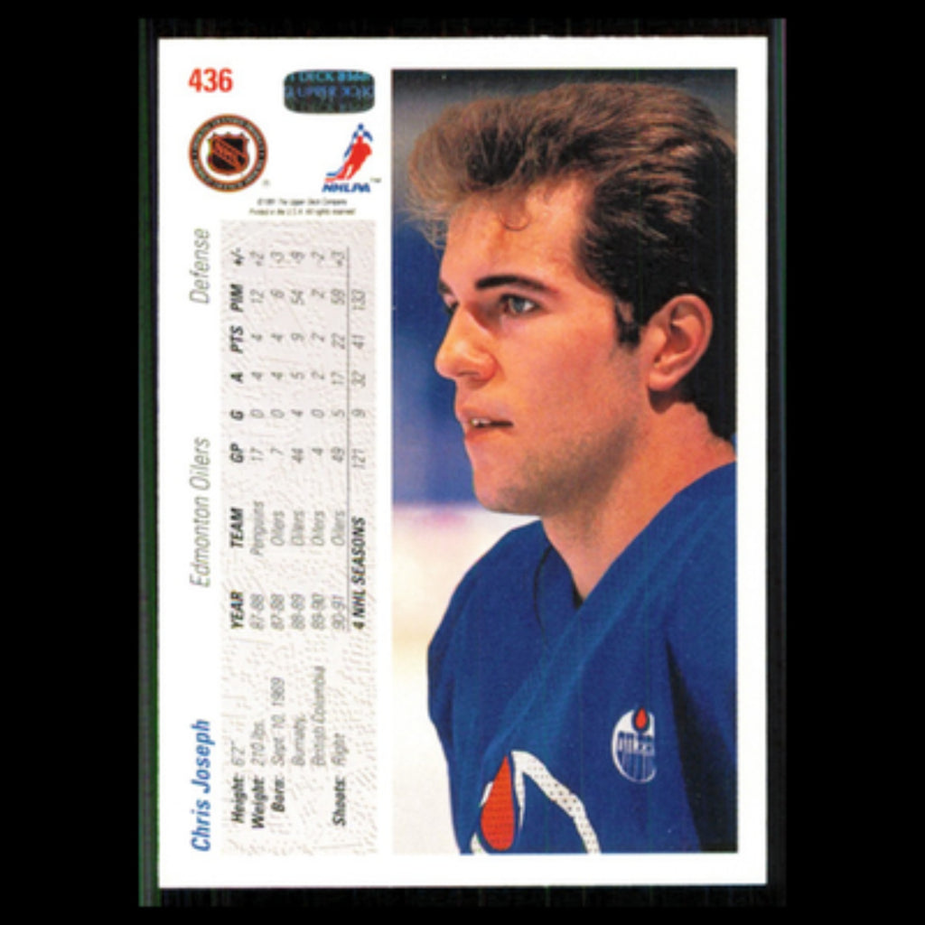 Chris Joseph #436 1991 Upper Deck Edmonton Oilers Hockey Card NHL NM