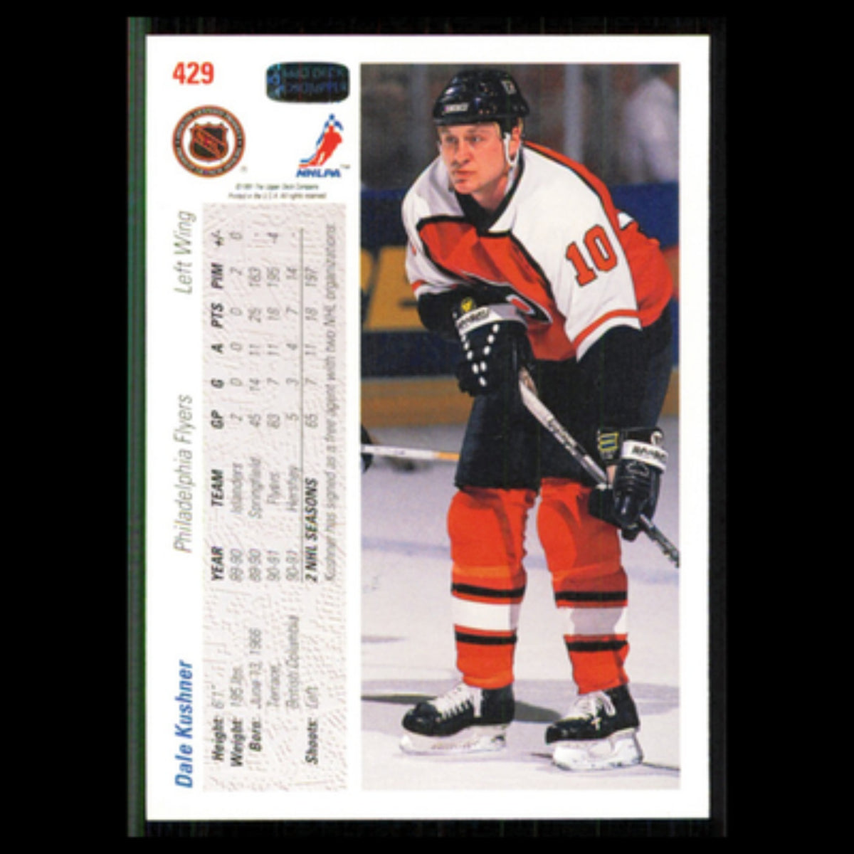 Dale Kushner #429 1991 Upper Deck Philadelphia Flyers Hockey Card NHL NM
