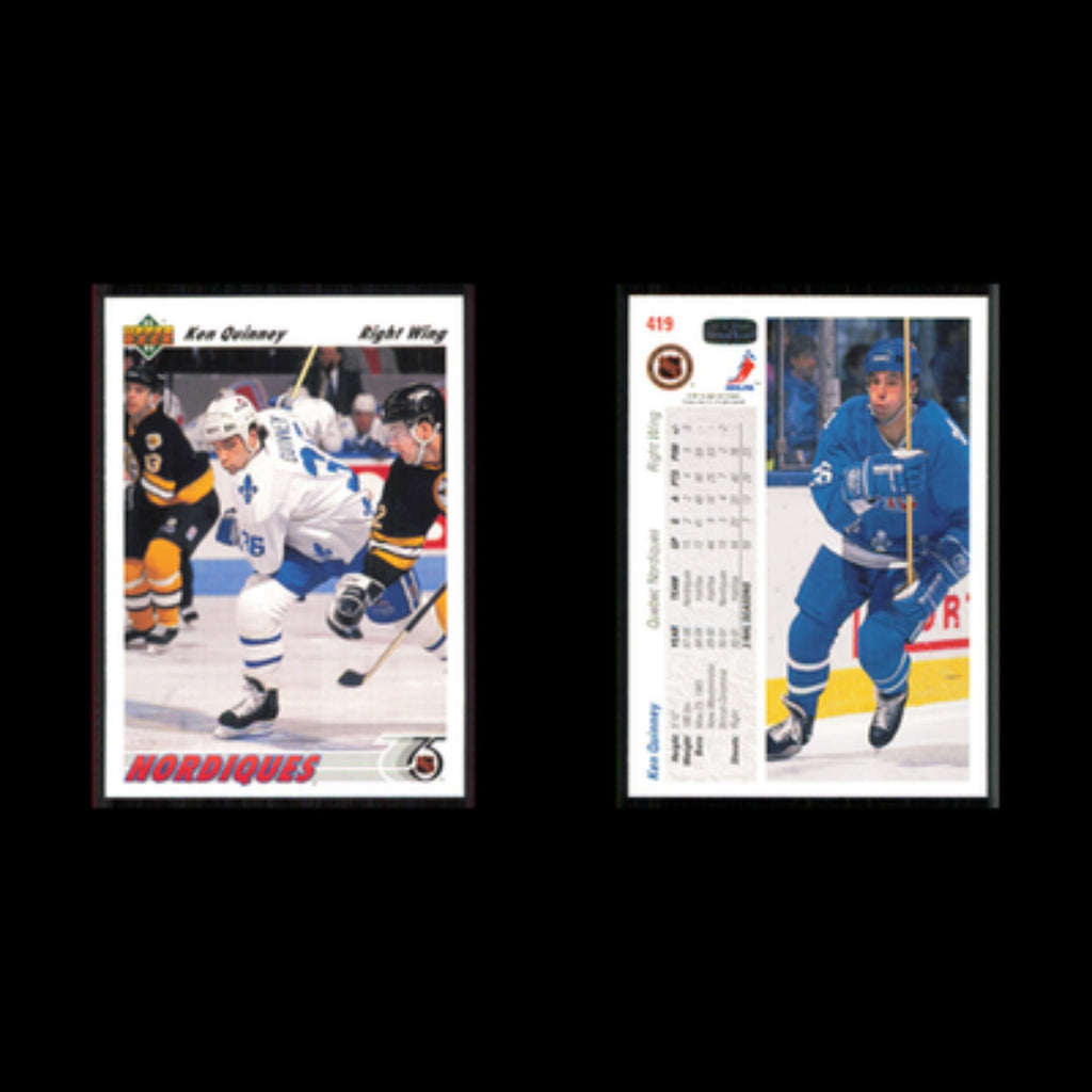 Ken Quinney Rookie #419 1991 Upper Deck Quebec Nordiques Hockey Card NHL NM