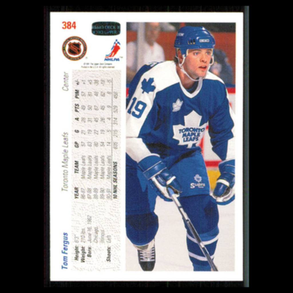 Tom Fergus #384 1991 Upper Deck Toronto Maple Leafs Hockey Card NHL NM