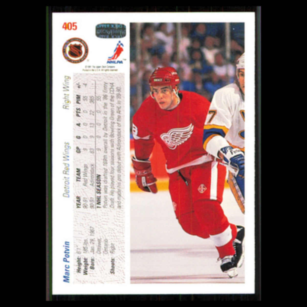 Marc Potvin Rookie #405 1991 Upper Deck Detroit Red Wings Hockey Card NHL NM