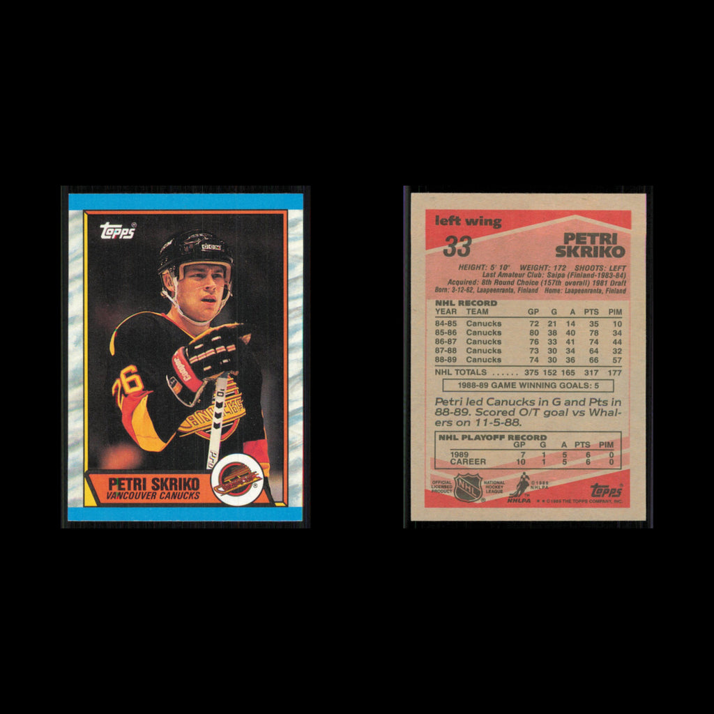 Petri Skriko #33 1989 Topps Vancouver Canucks Hockey Card NHL NM