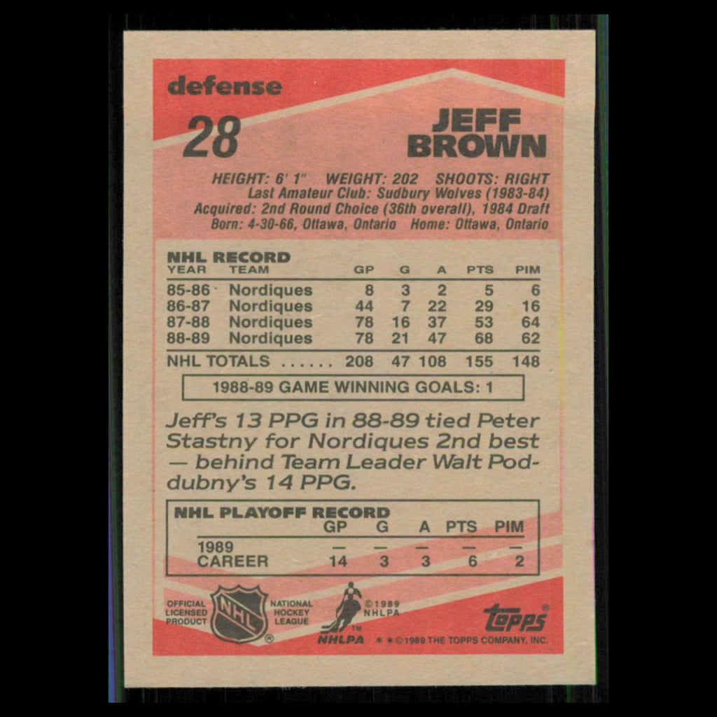 Jeff Brown #28 1989 Topps Quebec Nordiques Hockey Card NHL NM