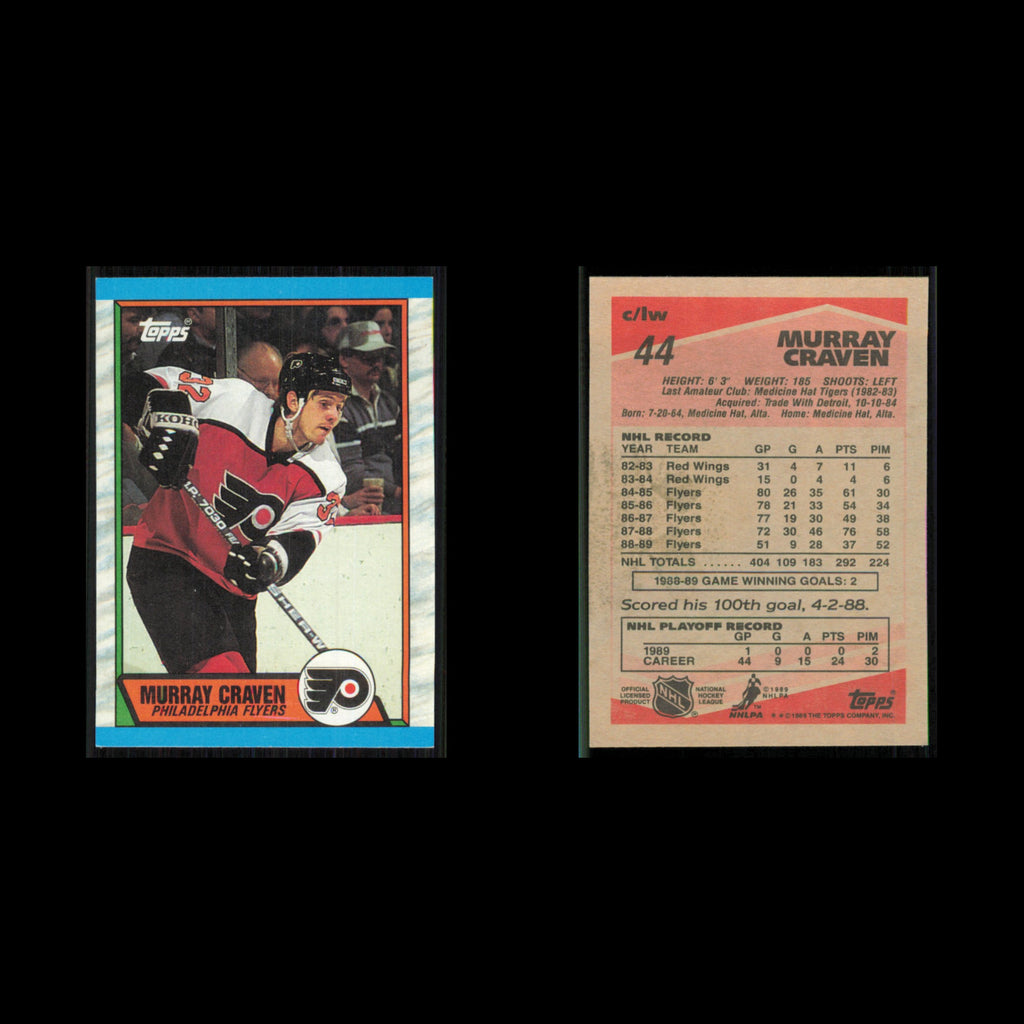 Murray Craven #44 1989 Topps Philadelphia Flyers Hockey Card NHL NM