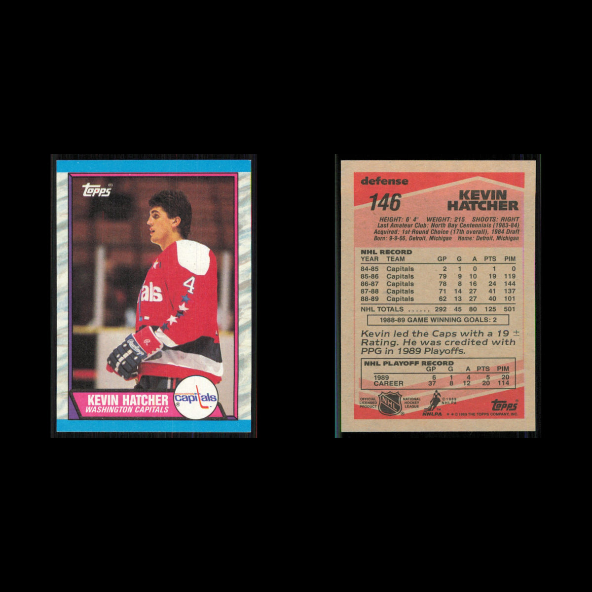 Kevin Hatcher #146 1989 Topps Washington Capitals Hockey Card NHL NM