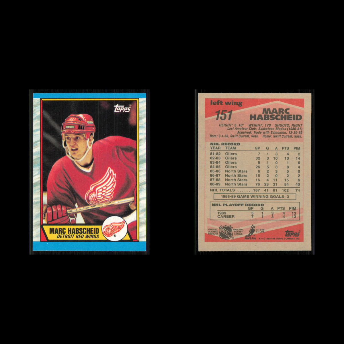 Marc Habscheid Rookie #151 1989 Topps Detroit Red Wings Hockey Card NHL NM