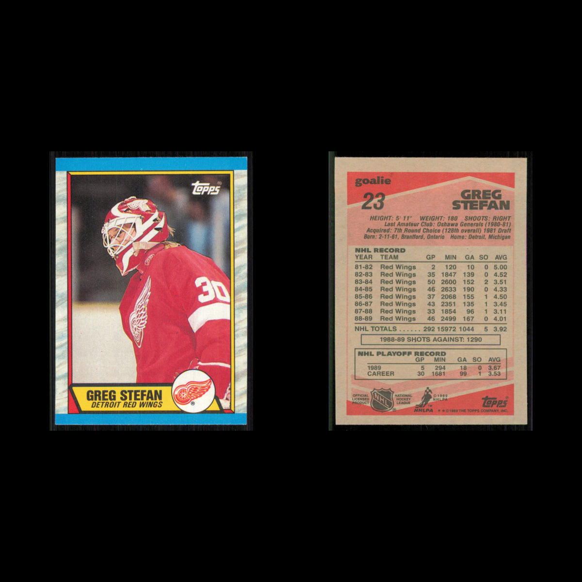Greg Stefan #23 1989 Topps Detroit Red Wings Hockey Card NHL NM
