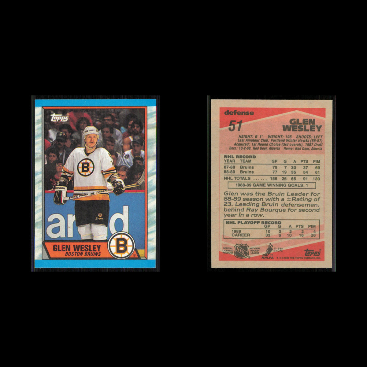 Glen Wesley #51 1989 Topps Boston Bruins Hockey Card NHL NM