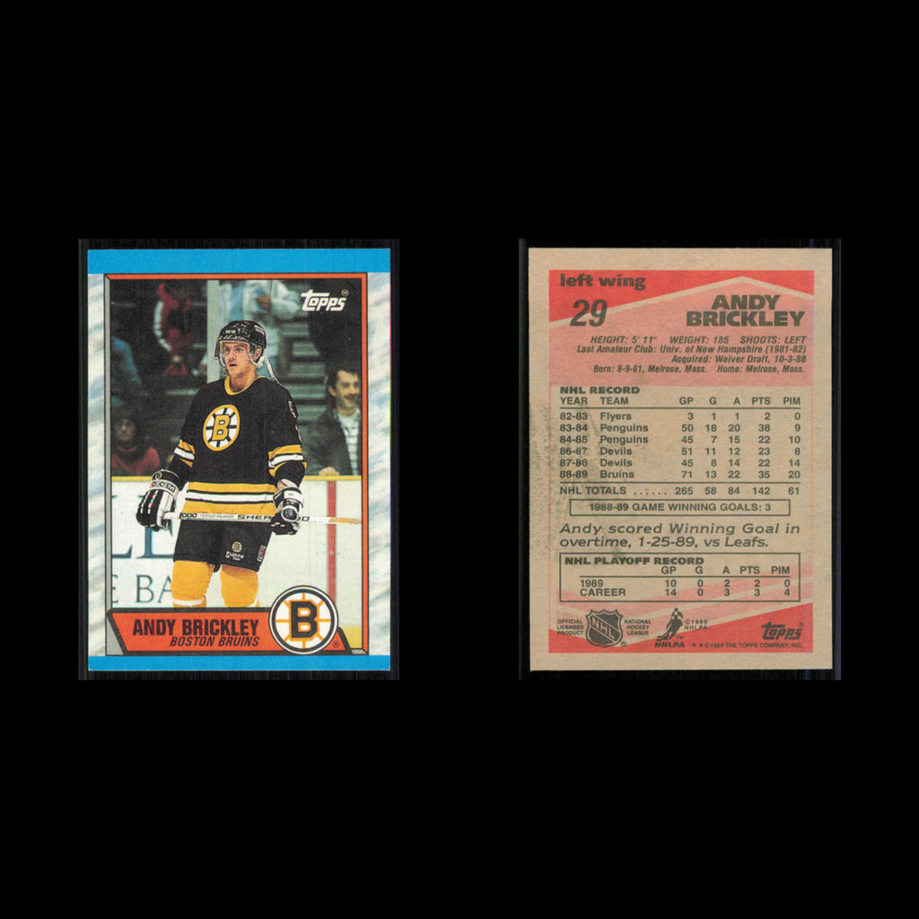 Andy Brickley Rookie #29 1989 Topps Boston Bruins Hockey Card NHL NM