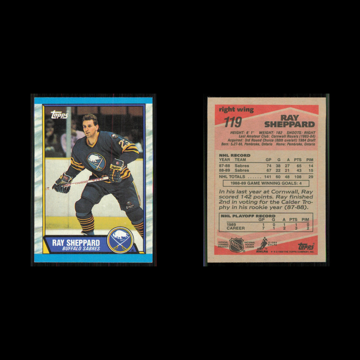 Ray Sheppard #119 1989 Topps Buffalo Sabres Hockey Card NHL NM
