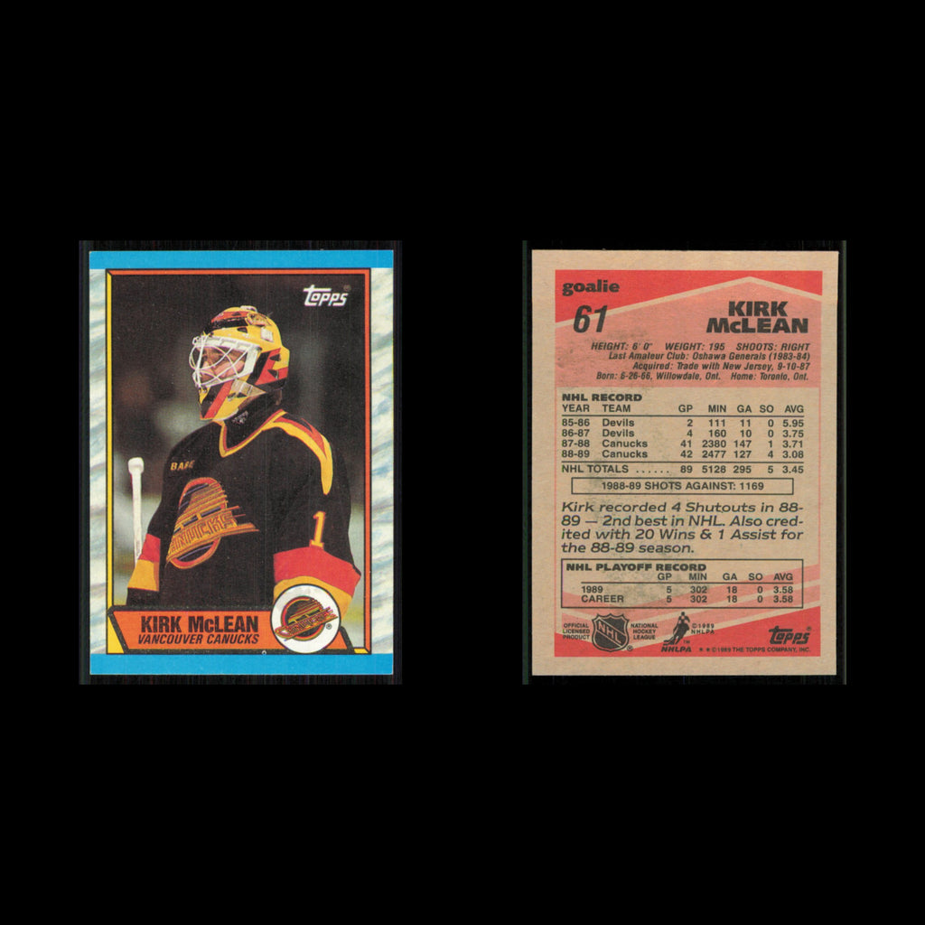 Kirk McLean Rookie #61 1989 Topps Vancouver Canucks Hockey Card NHL NM