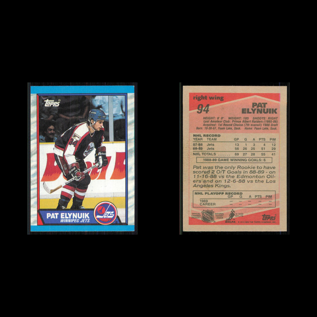 Pat Elynuik Rookie #94 1989 Topps Winnipeg Jets Hockey Card NHL NM