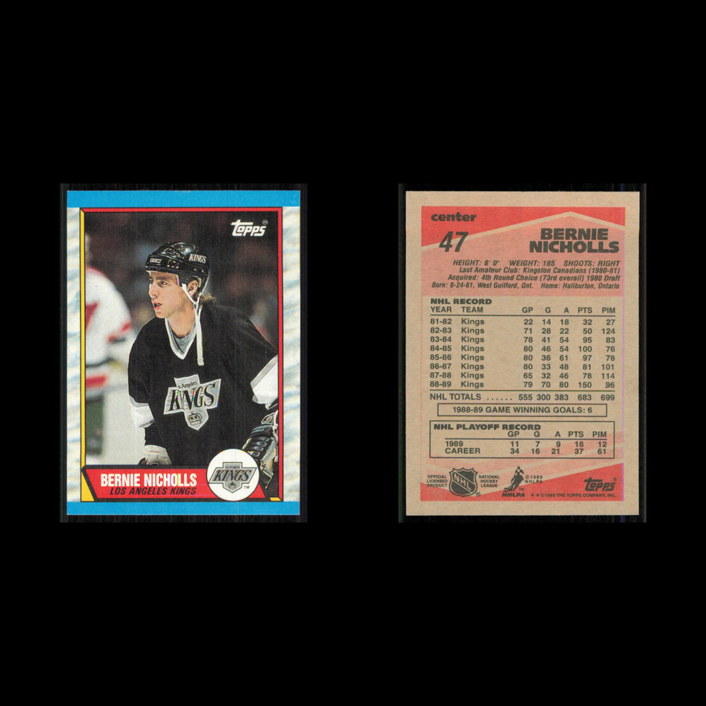 Bernie Nicholls #47 1989 Topps Los Angeles Kings Hockey Card NHL NM