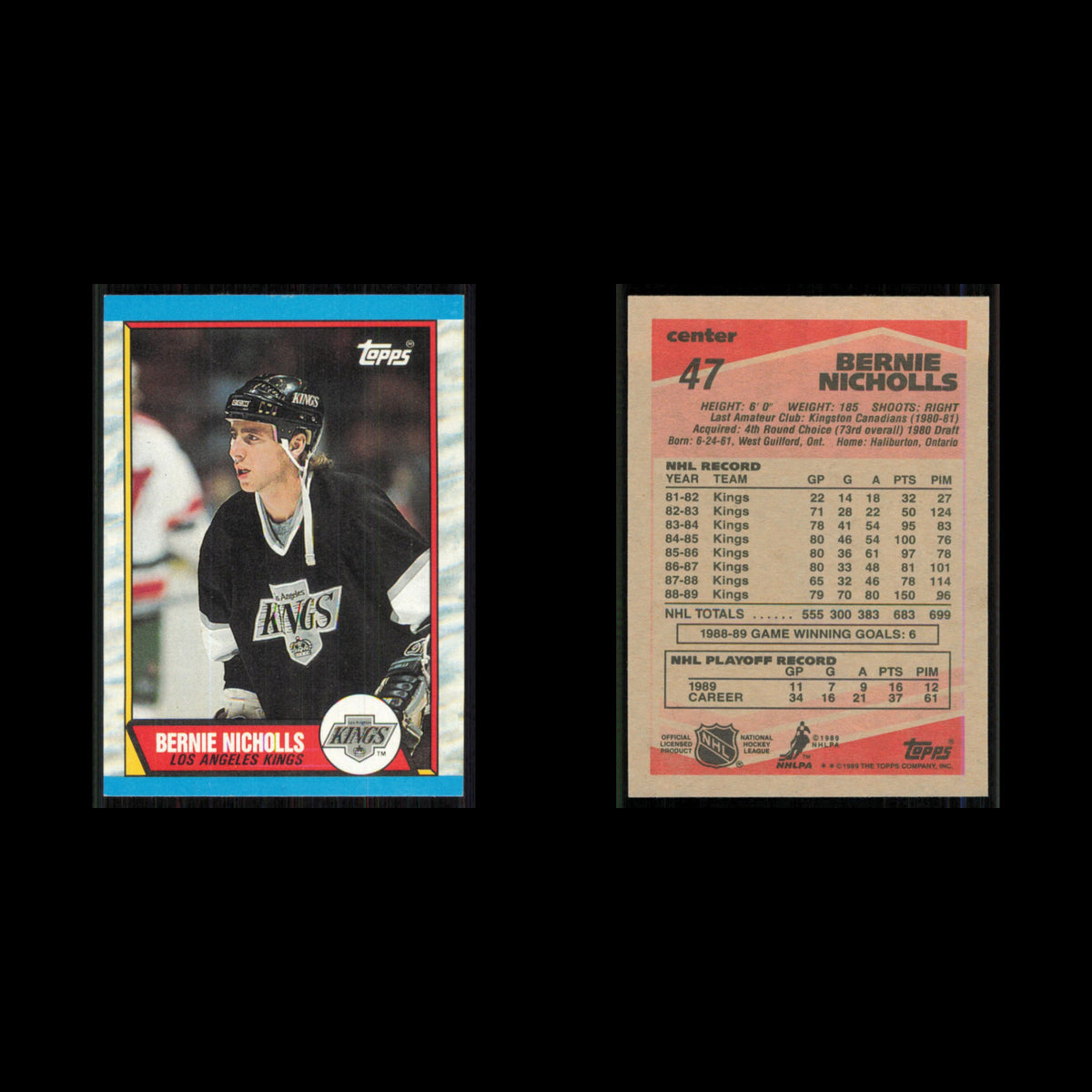 Bernie Nicholls #47 1989 Topps Los Angeles Kings Hockey Card NHL NM