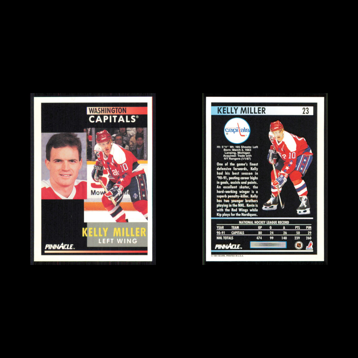 Kelly Miller #23 1991 Pinnacle Washington Capitals Hockey Card NHL NM