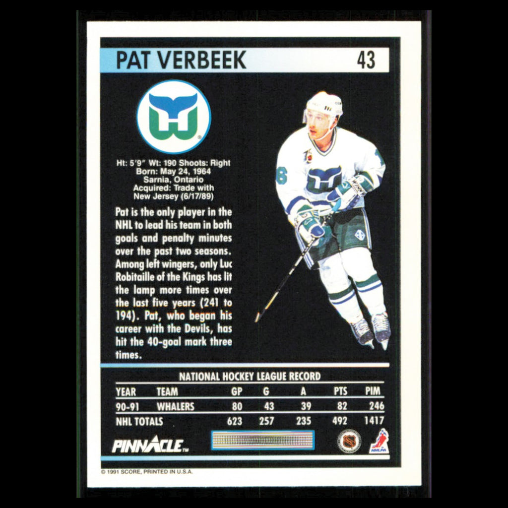 Pat Verbeek #43 1991 Pinnacle Hartford Whalers Hockey Card NHL NM