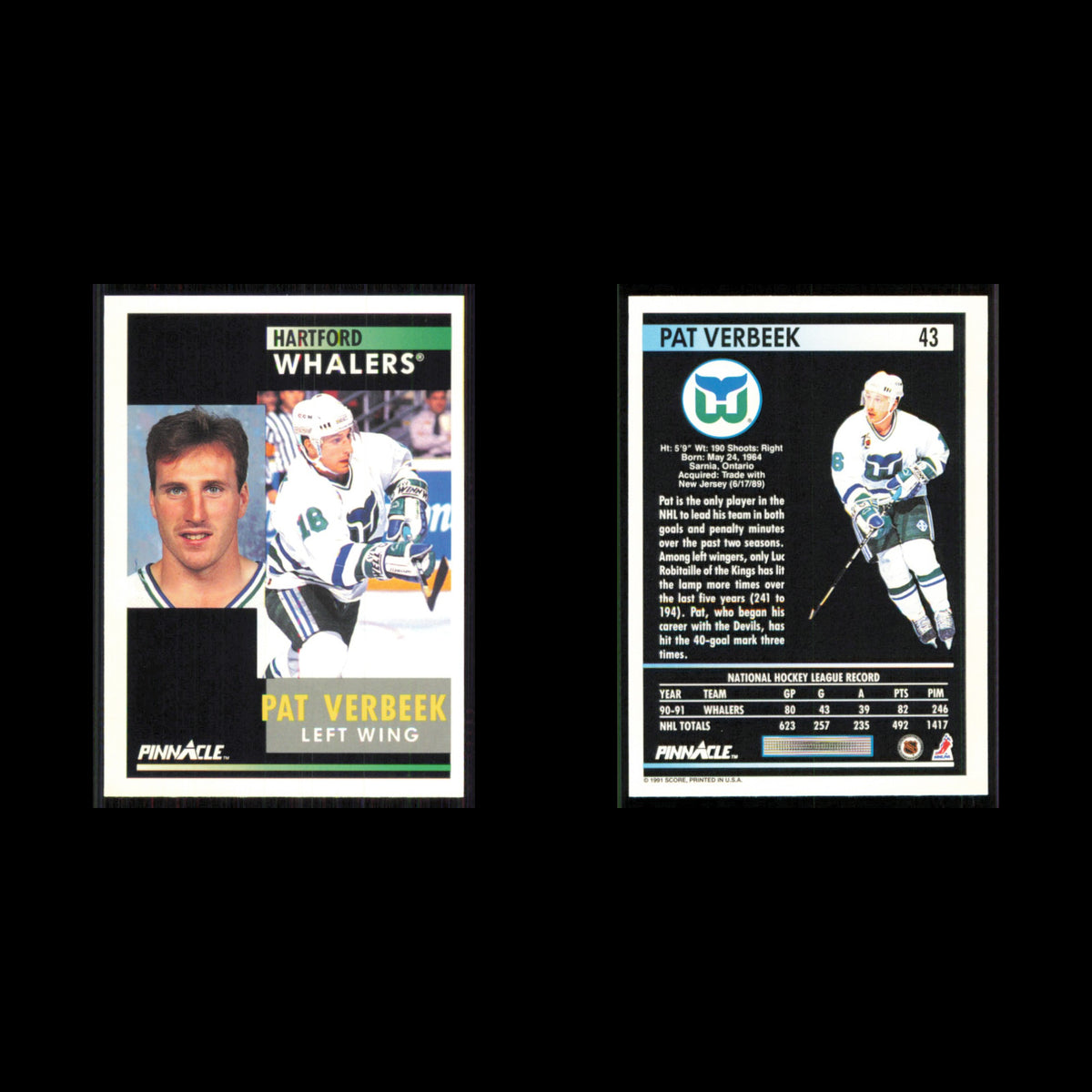 Pat Verbeek #43 1991 Pinnacle Hartford Whalers Hockey Card NHL NM
