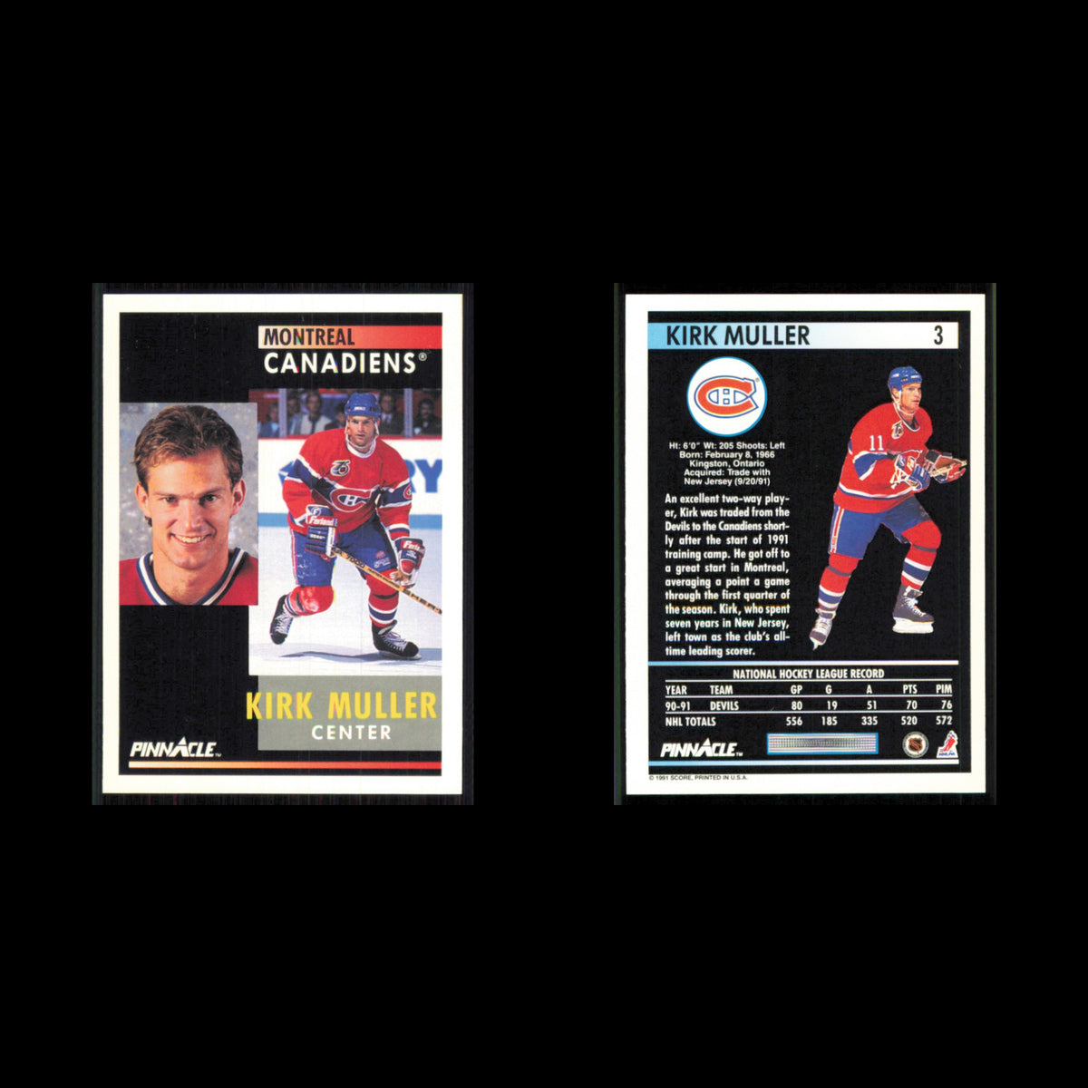 Kirk Muller #3 1991 Pinnacle Montreal Canadiens Hockey Card NHL NM