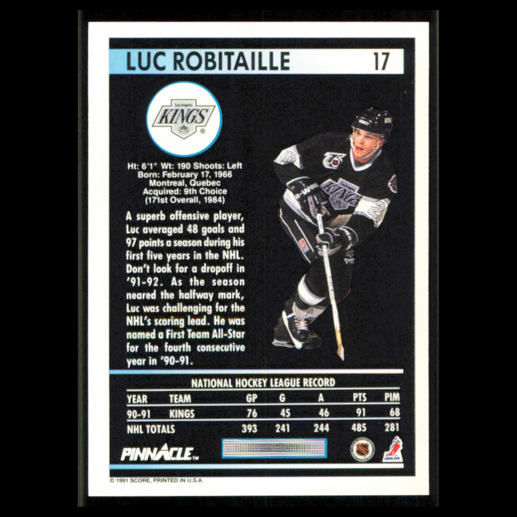 Luc Robitaille #17 1991 Pinnacle Los Angeles Kings Hockey Card NHL NM