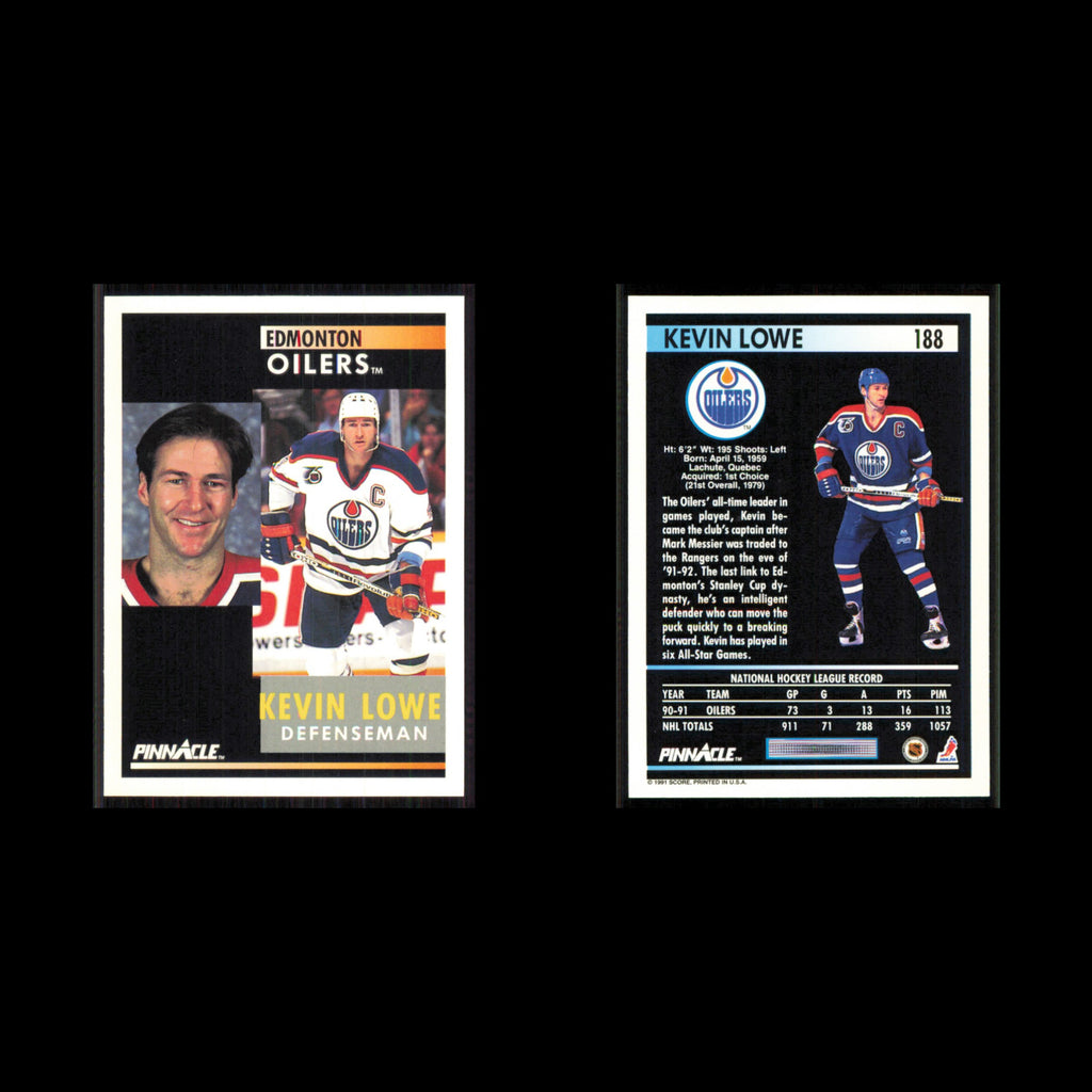 Kevin Lowe #188 1991 Pinnacle Edmonton Oilers Hockey Card NHL NM