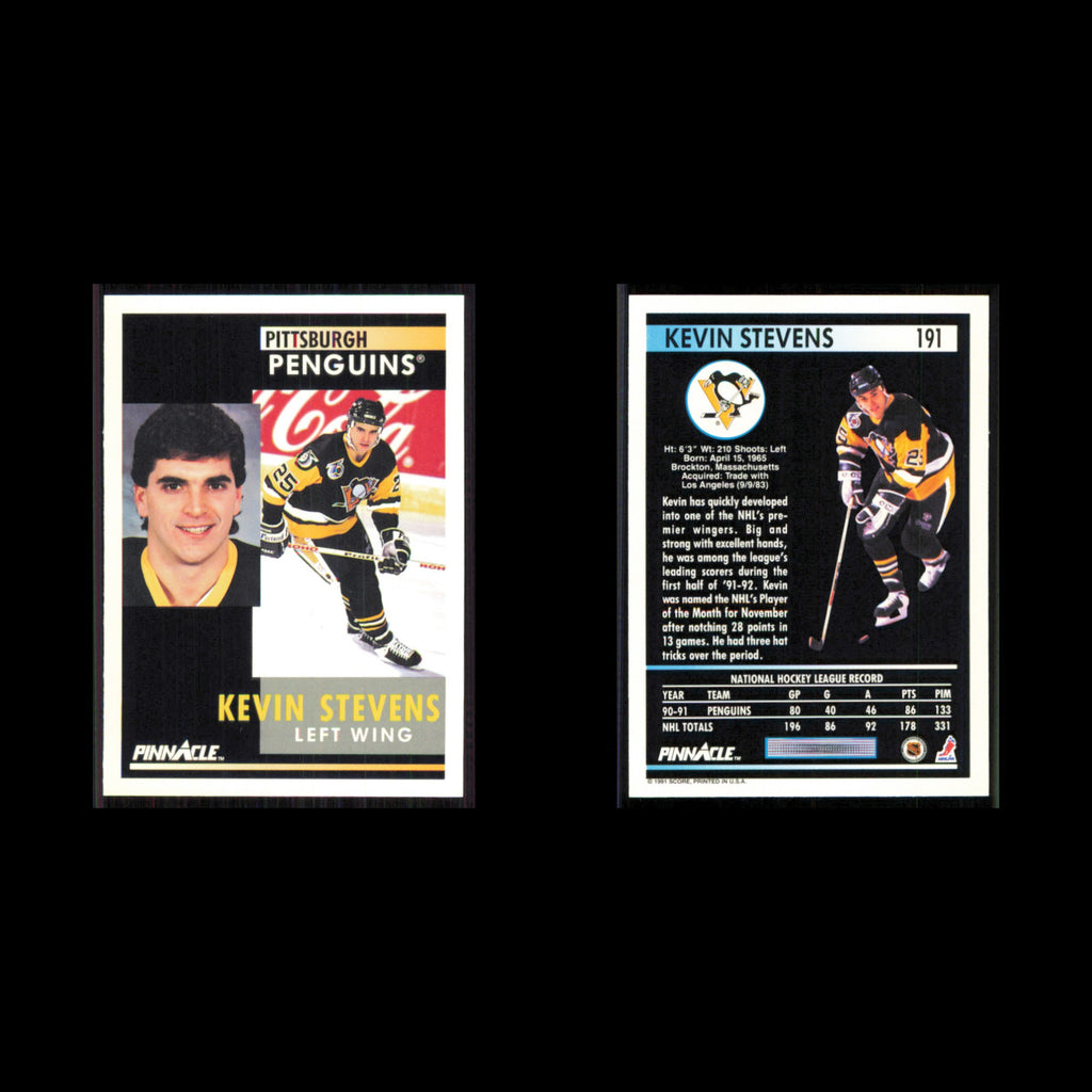 Kevin Stevens #191 1991 Pinnacle Pittsburgh Penguins Hockey Card NHL NM