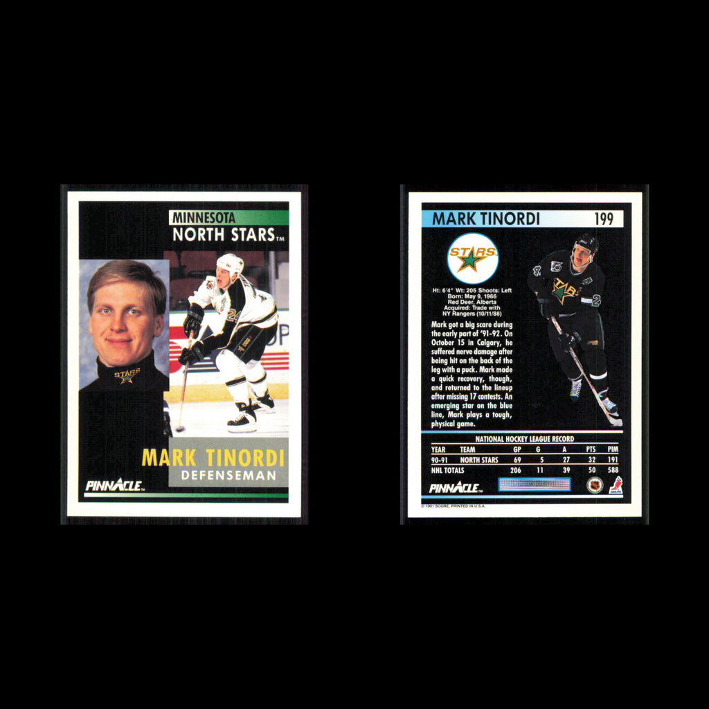Mark Tinordi #199 1991 Pinnacle Minnesota North Stars Hockey Card NHL NM