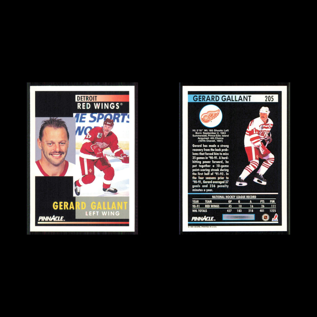 Gerard Gallant #205 1991 Pinnacle Detroit Red Wings Hockey Card NHL NM