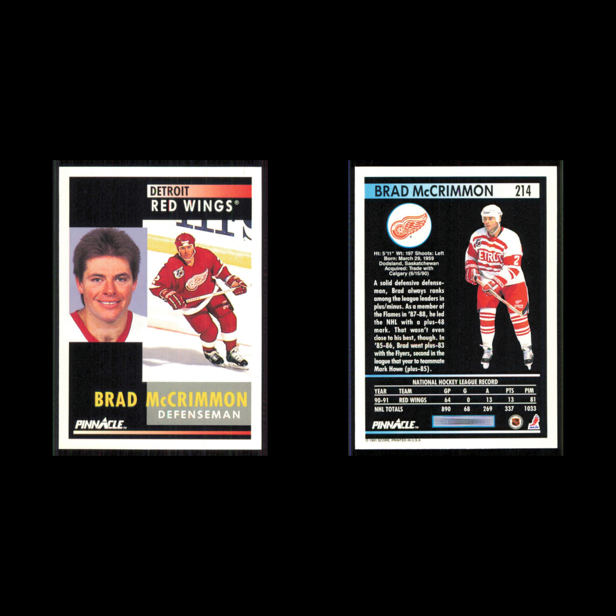 Brad McCrimmon #214 1991 Pinnacle Detroit Red Wings Hockey Card NHL NM