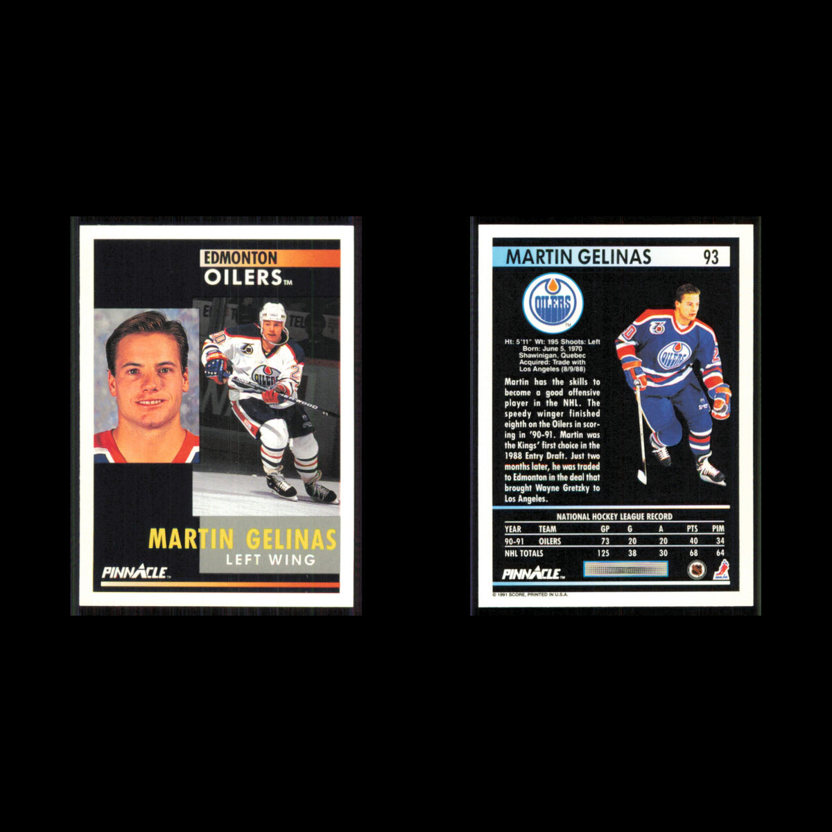 Martin Gelinas #93 1991 Pinnacle Edmonton Oilers Hockey Card NHL NM