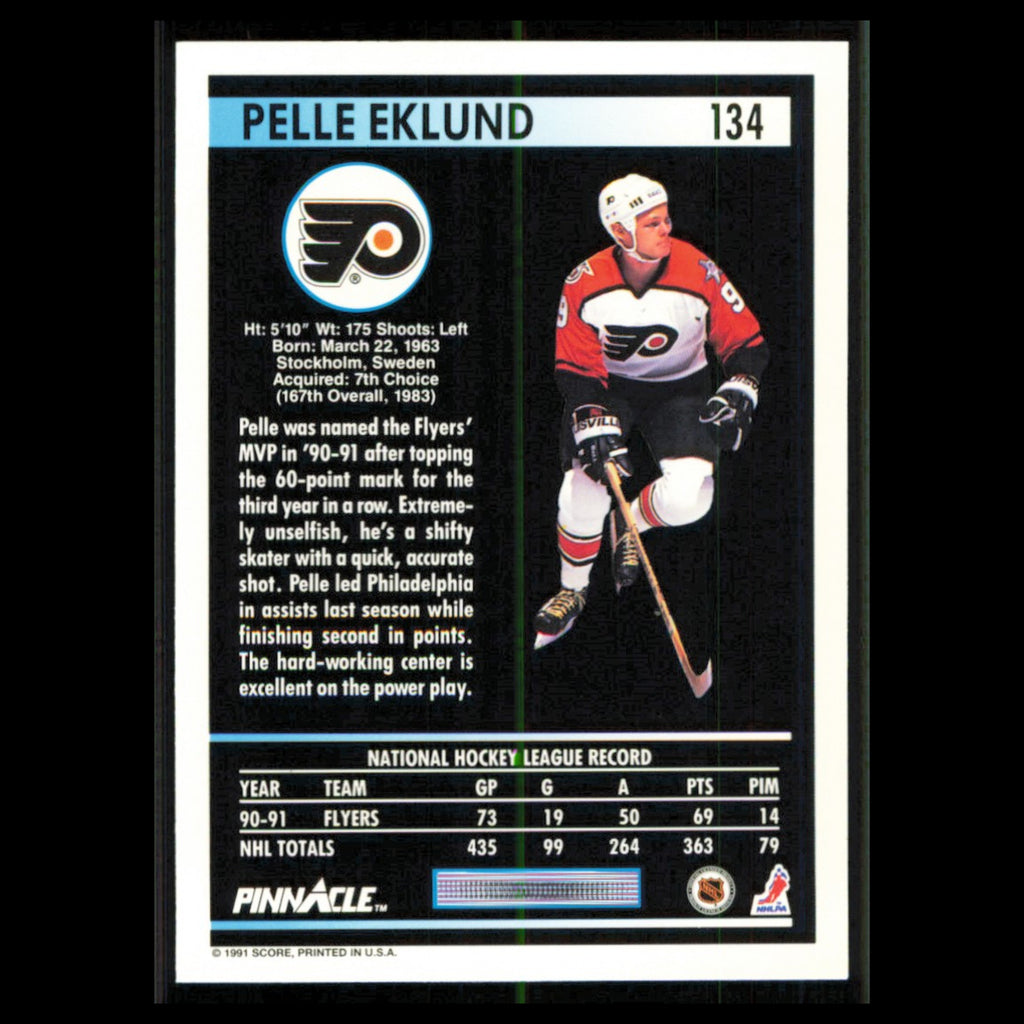 Pelle Eklund #134 1991 Pinnacle Philadelphia Flyers Hockey Card NHL NM