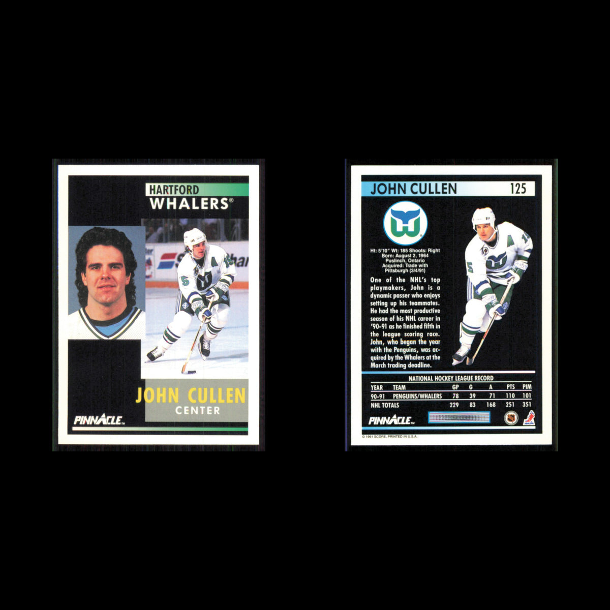 John Cullen #125 1991 Pinnacle Hartford Whalers Hockey Card NHL NM