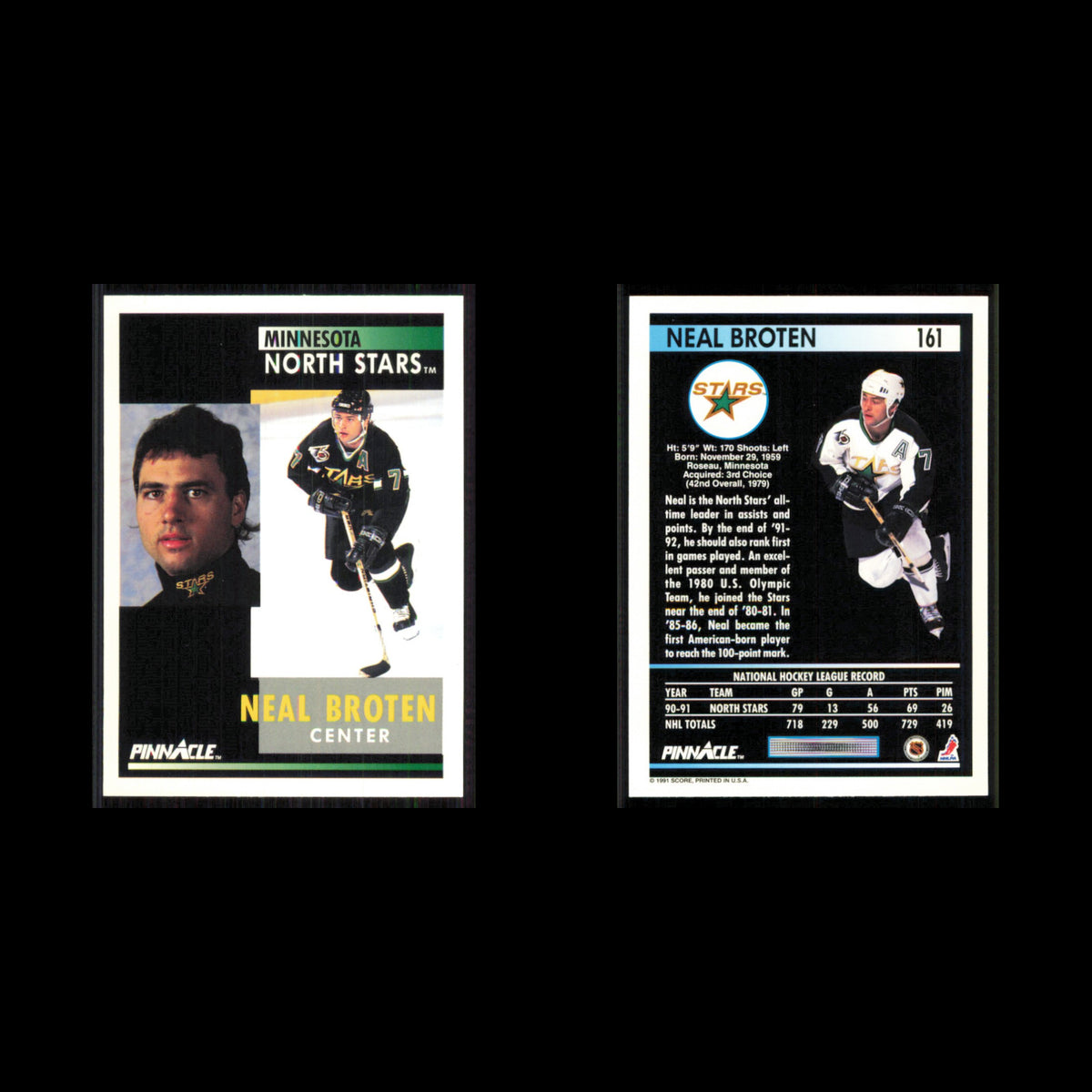 Neal Broten #161 1991 Pinnacle Minnesota North Stars Hockey Card NHL NM
