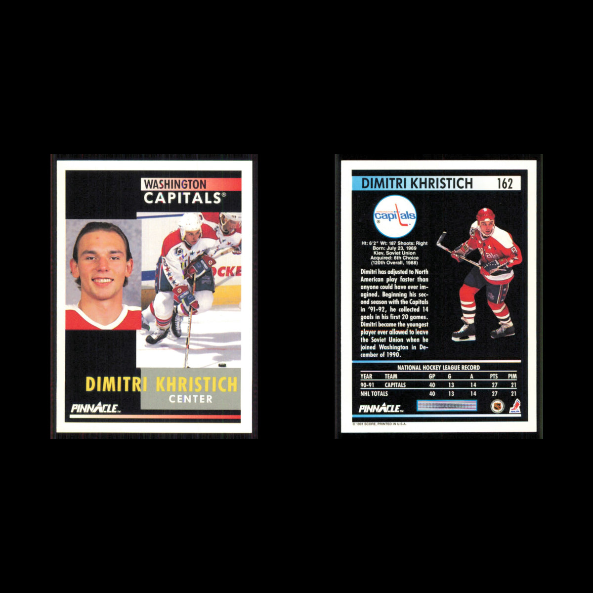 Dmitri Khristich #162 1991 Pinnacle Washington Capitals Hockey Card NHL NM