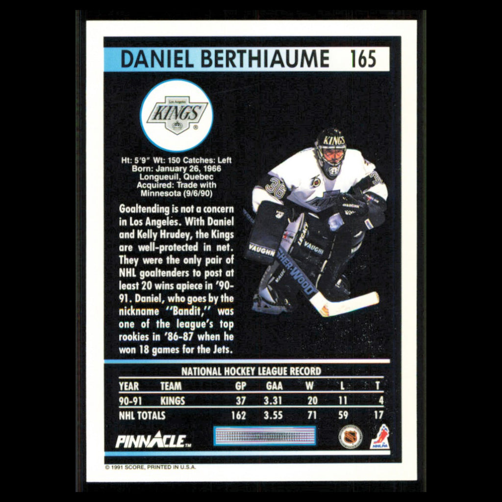 Daniel Berthiaume #165 1991 Pinnacle Los Angeles Kings Hockey Card NHL NM