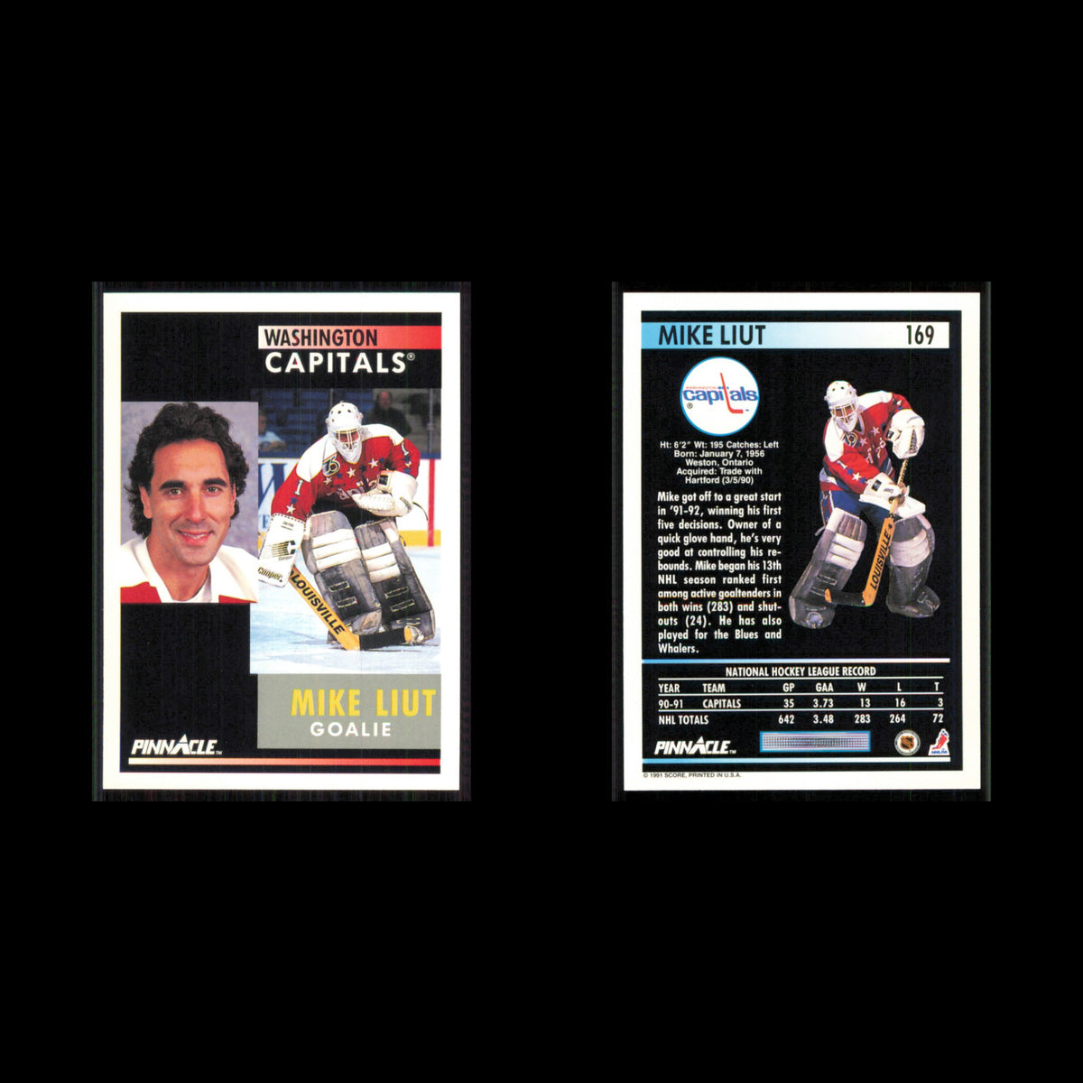 Mike Liut #169 1991 Pinnacle Washington Capitals Hockey Card NHL NM