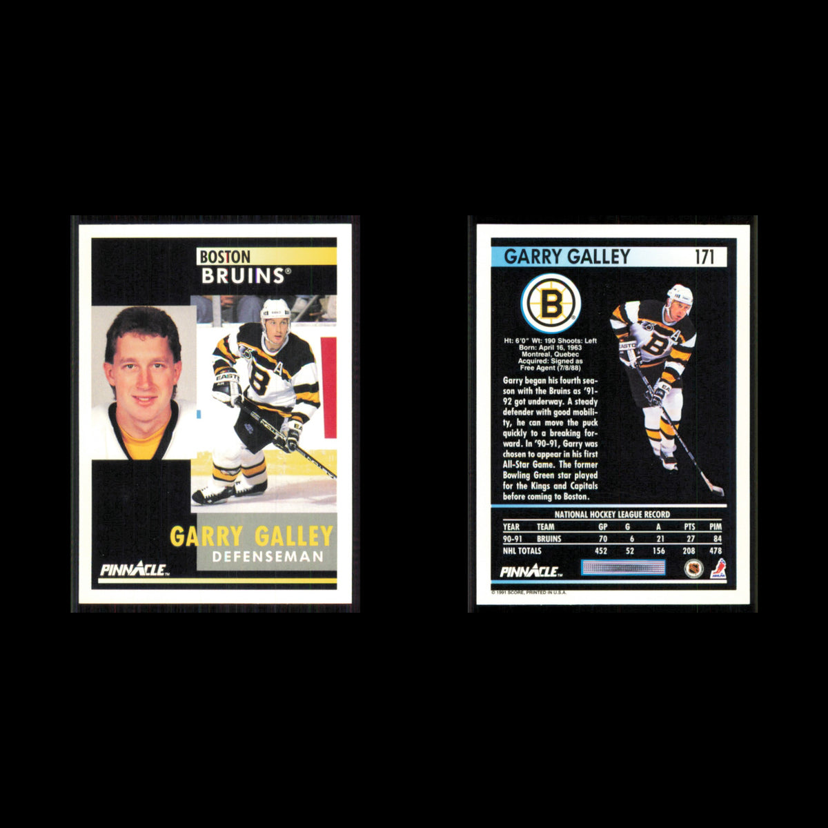 Garry Galley #171 1991 Pinnacle Boston Bruins Hockey Card NHL NM