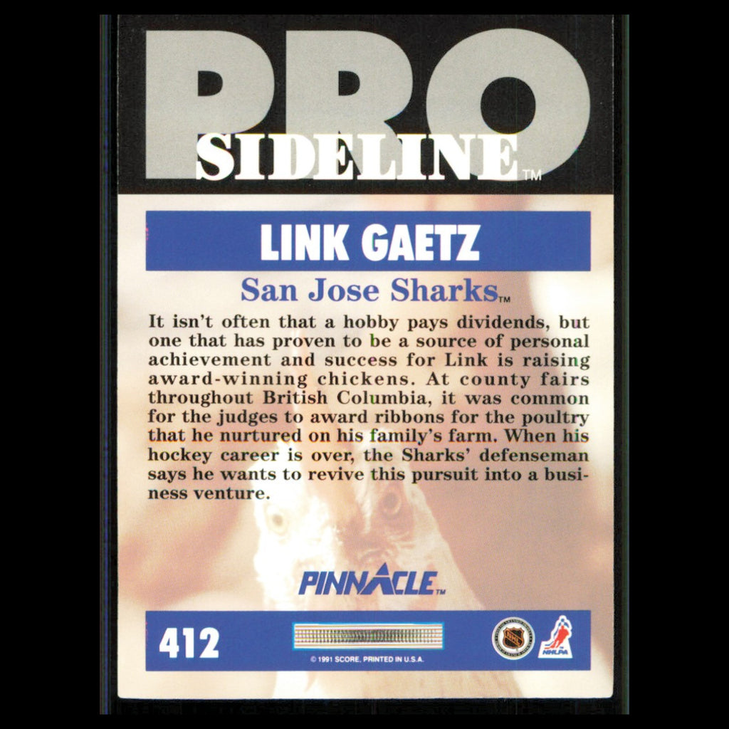 Link Gaetz #412 1991 Pinnacle San Jose Sharks Hockey Card NHL NM