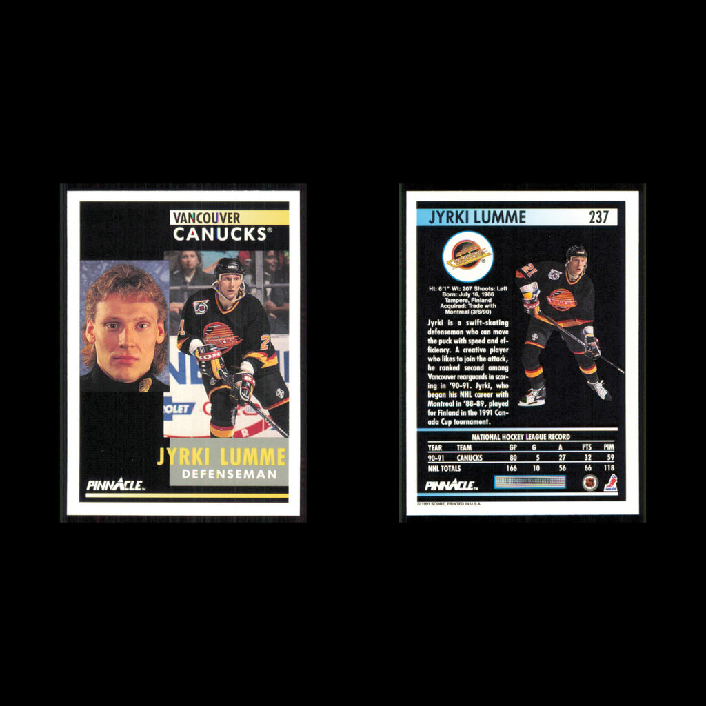 Jyrki Lumme #237 1991 Pinnacle Vancouver Canucks Hockey Card NHL NM