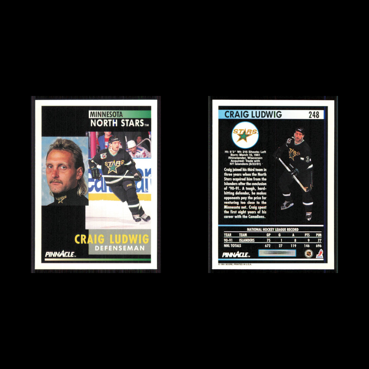 Craig Ludwig #248 1991 Pinnacle Minnesota North Stars Hockey Card NHL NM