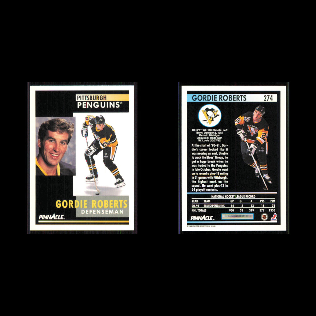 Gordie Roberts #274 1991 Pinnacle Pittsburgh Penguins Hockey Card NHL NM