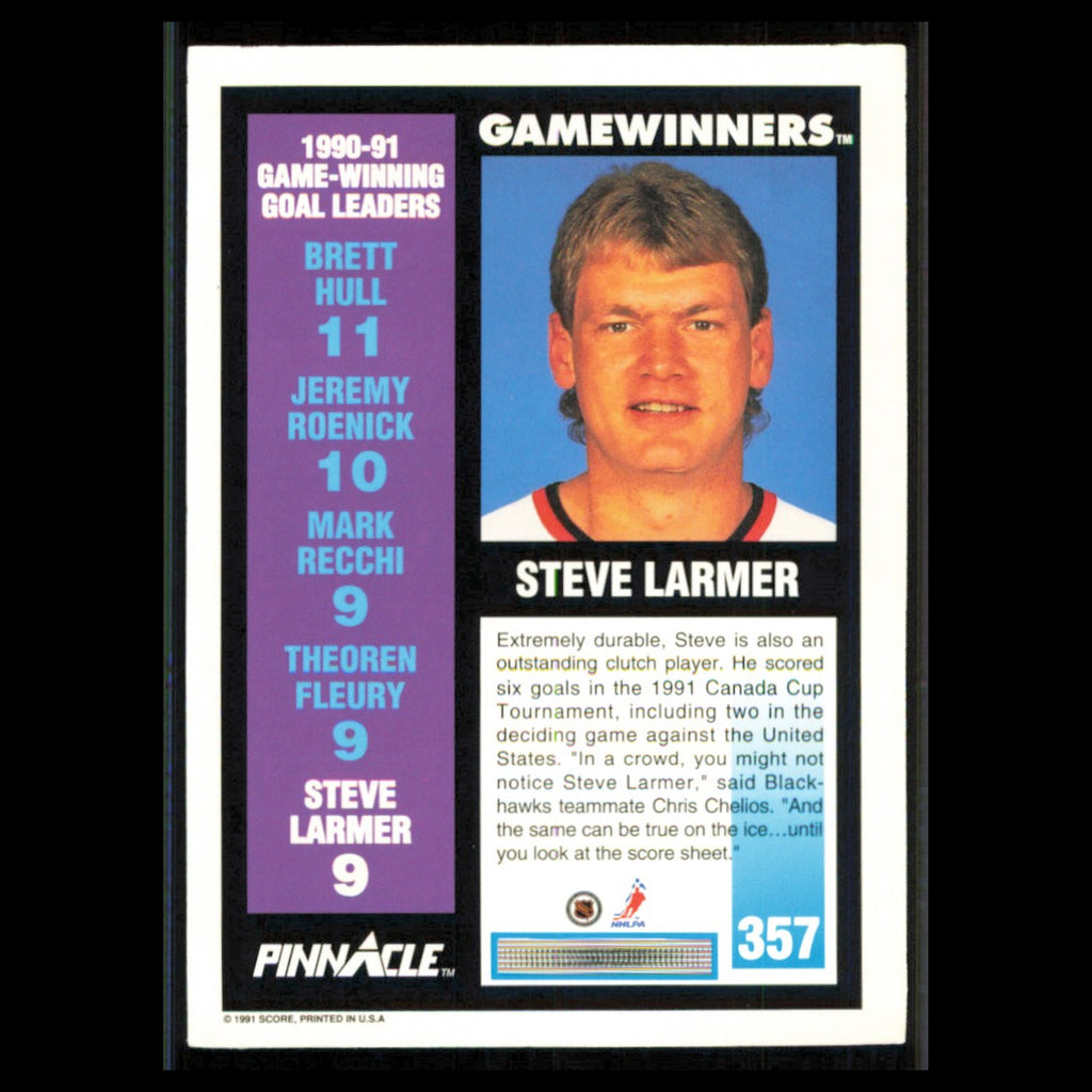 Steve Larmer #357 1991 Pinnacle Chicago Blackhawks Hockey Card NHL NM