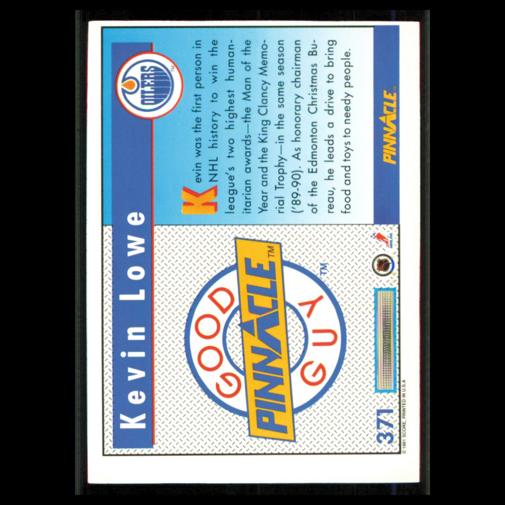Kevin Lowe #371 1991 Pinnacle Edmonton Oilers Hockey Card NHL NM