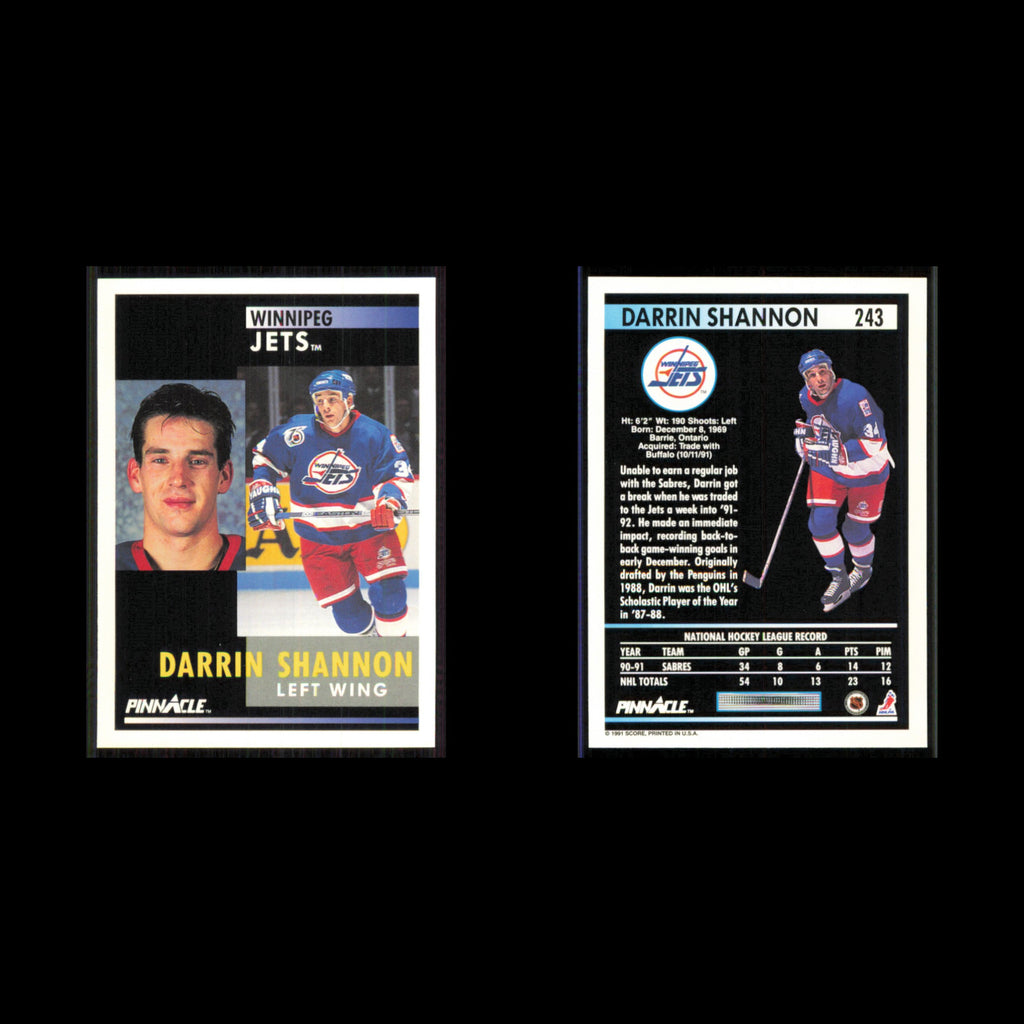 Darrin Shannon #243 1991 Pinnacle Winnipeg Jets Hockey Card NHL NM