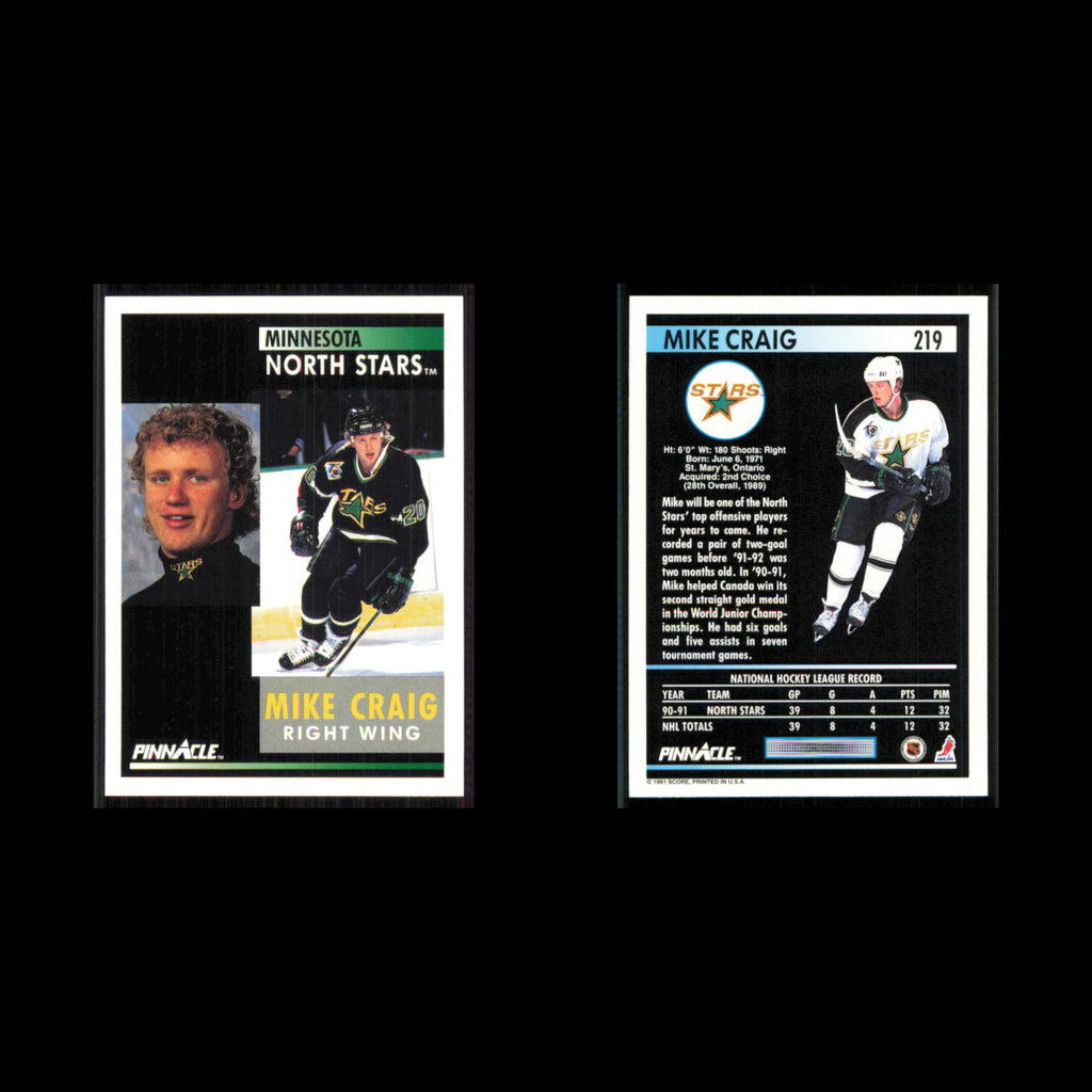 Mike Craig #219 1991 Pinnacle Minnesota North Stars Hockey Card NHL NM