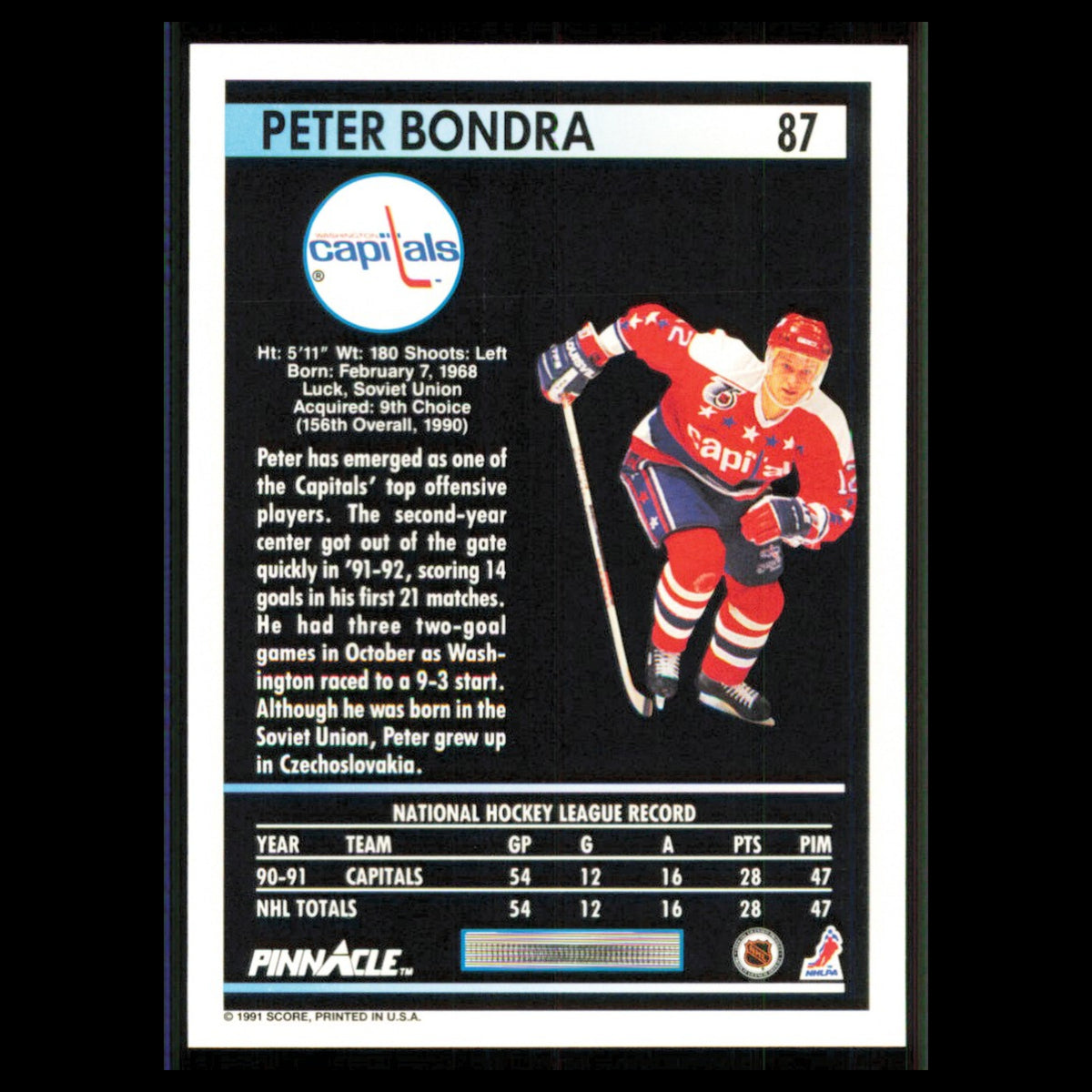 Peter Bondra #87 1991 Pinnacle Washington Capitals Hockey Card NHL NM