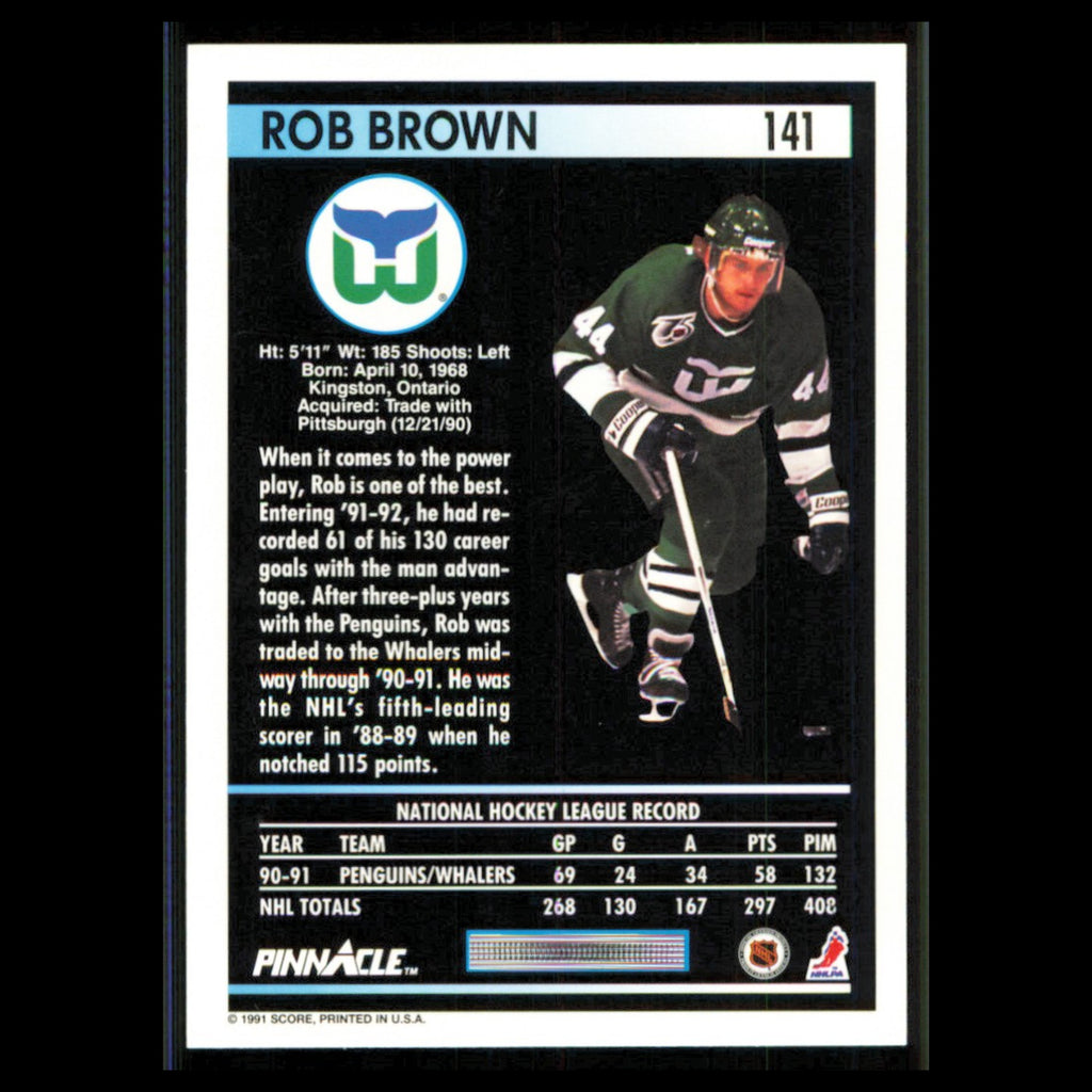 Rob Brown #141 1991 Pinnacle Hartford Whalers Hockey Card NHL NM