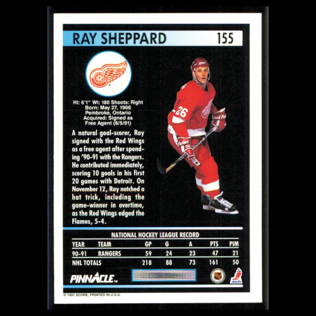 Ray Sheppard #155 1991 Pinnacle Detroit Red Wings Hockey Card NHL NM