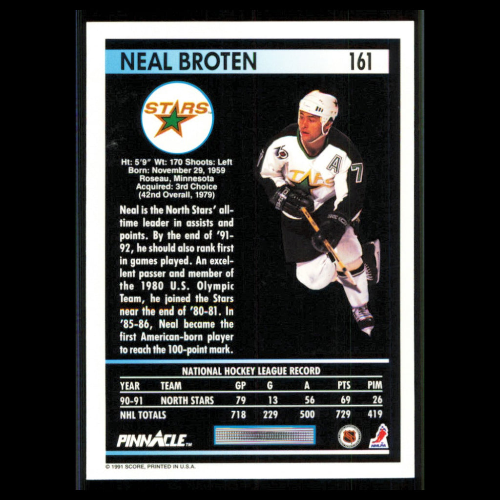 Neal Broten #161 1991 Pinnacle Minnesota North Stars Hockey Card NHL NM